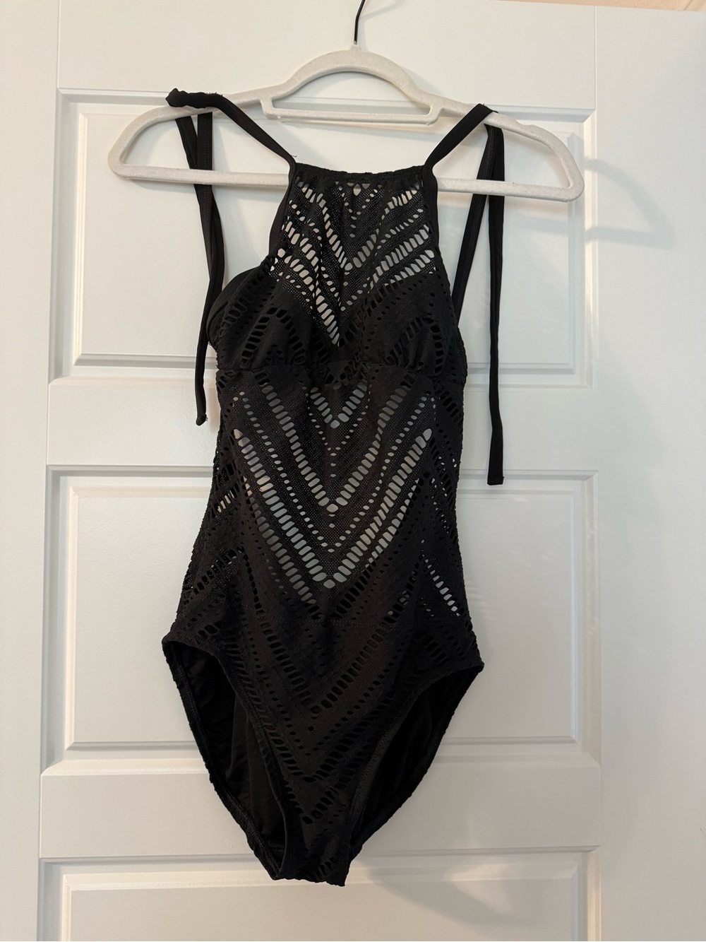 Robin Piccone Black Crochet One-Piece Swimsuit